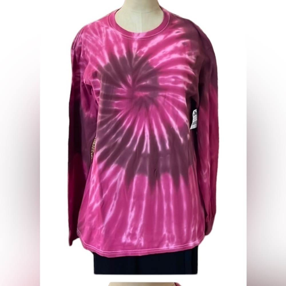 NEW Zine Tie Dye Shirt Medium Long Sleeve Crew Neck Pink Purple Fuchsia